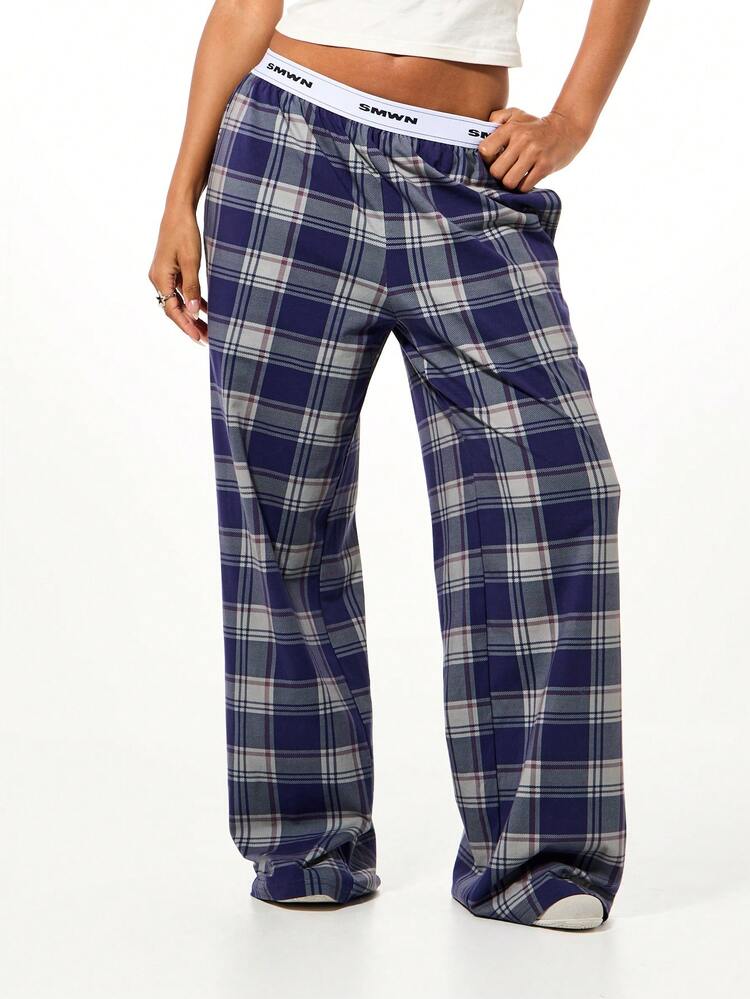 SUMWON WOMEN Pantalon décontracté à carreaux avec taille élastique