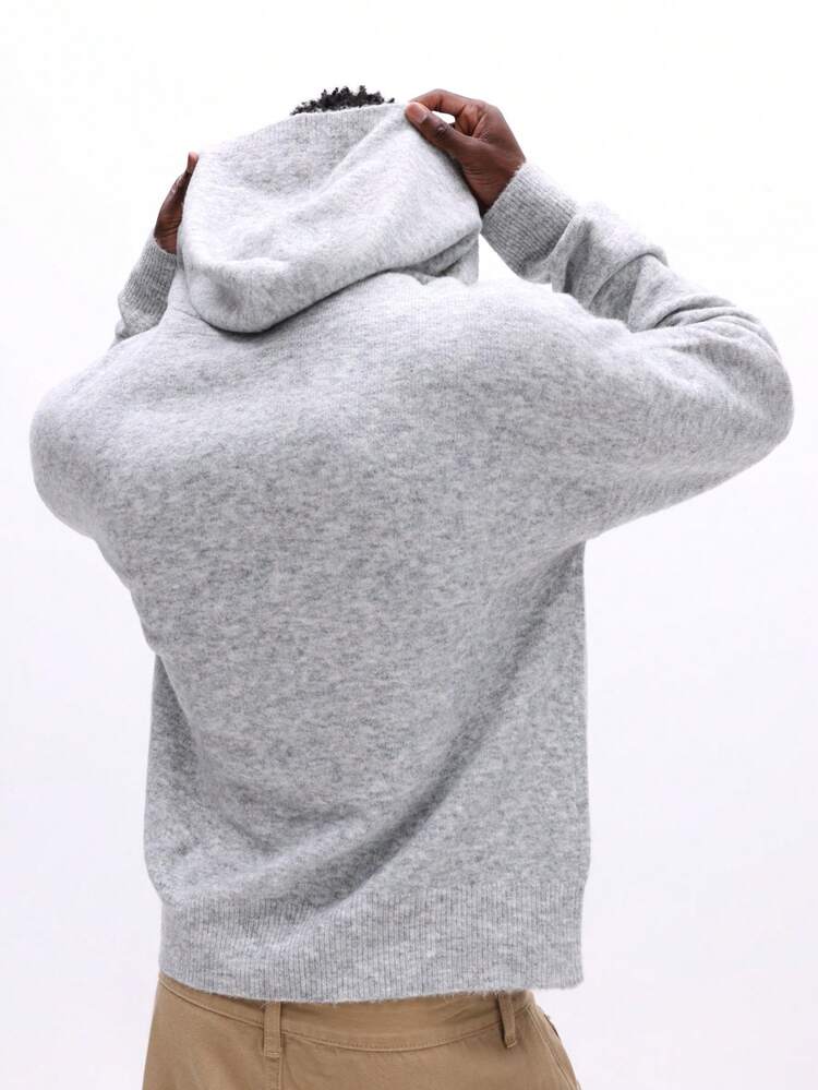 Hooded Knit Sweater With Front Pocket