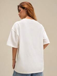 Nick 90s | SHEIN Women's Cartoon Figure Graphic Casual Round Neck Short Sleeve T-Shirt - White - View 2