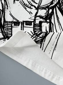 BATMAN X SHEIN Men's Casual Letter & Figure Graphic Round Neck Short Sleeve T-Shirt, Summer - White - View 3