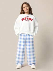 SUMWON Relaxed Fit Checked Sweatpants For Lounging Comfort Casual Elastic Waist Pajama Bottoms With Soft Fleece Texture - Blue - View 1