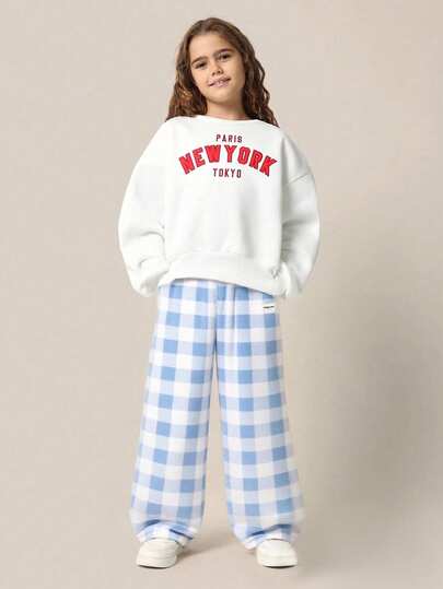 SUMWON Relaxed Fit Checked Sweatpants For Lounging Comfort Casual Elastic Waist Pajama Bottoms With Soft Fleece Texture