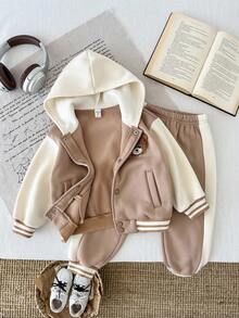 LMoss Kids LMoss 2pcs Young Boy Knit Contrast Color Casual Jacket And Pants Set, Long Sleeve Tops, Hoodies, Winter Clothes, Fall, Boys Outfit Sets, Cozy Fall & Winter Styles, Autumn And Winter Clothes, Hoodies