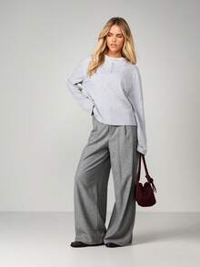 MISSGUIDED Button Through Long Sleeve Top With Crew Neck For Fall Winter Casual Everyday Wear - Grey - View 3
