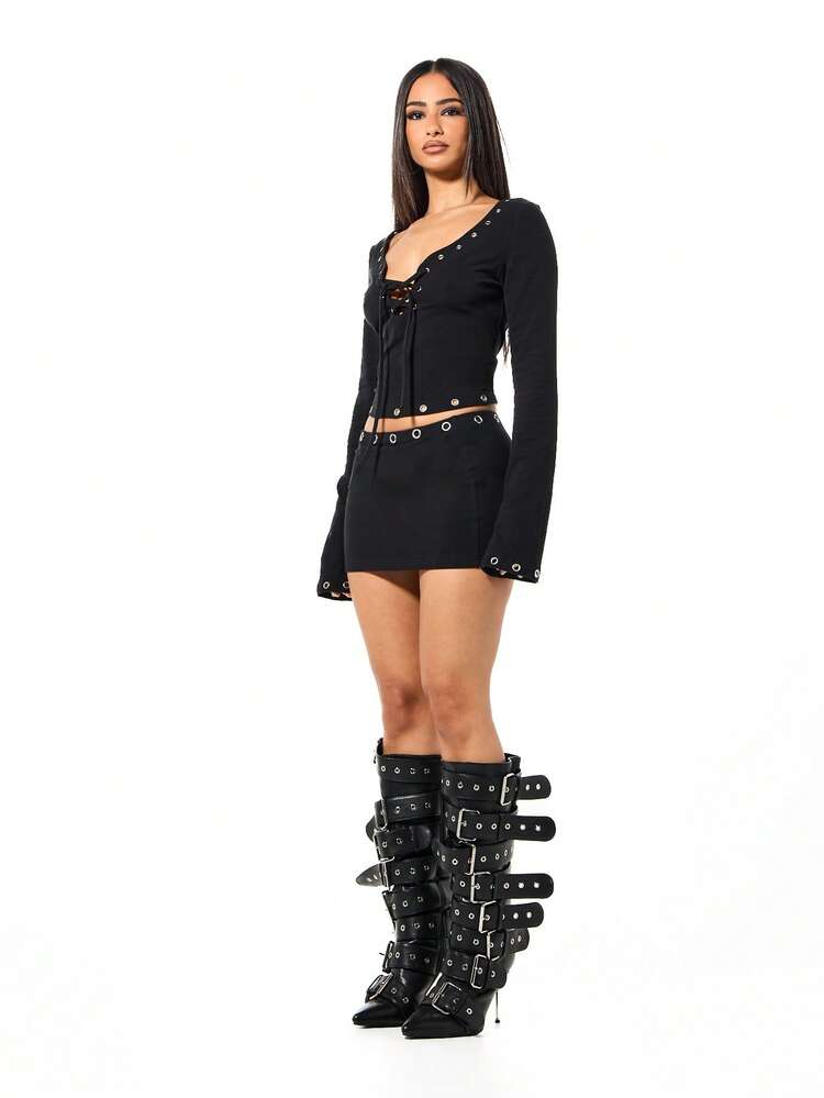 SUMWON WOMEN Eyelet Detail Mini Skirt With Metal Grommets