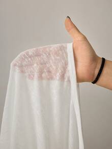 女士纯色纽扣半开襟落肩长袖宽松休闲T恤