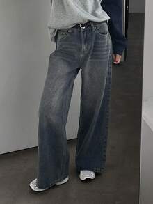 DAZY Women's Solid Color Casual Straight Leg Denim Pants With Pockets,Back To School Clothes Women Jeans - Dusty Blue - View 6