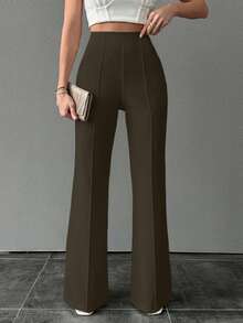 SHEIN Tall Tall Women's Loose-Fitting Exposed Seam Wide Leg Pants - Army Green - View 3