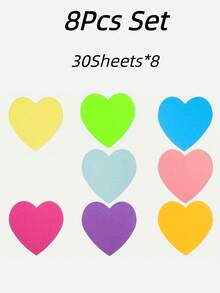 8张/包 心形自粘便签，色彩鲜艳创意便签，适用于笔记本、学习用品、学校办公用品，2.75 x 2.75英寸，30张/本，共240张 - 彩色 - 查看 5