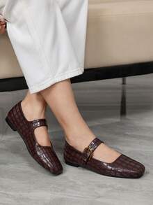 Sleekvia Women's Square Toe Buckle Design Casual Fashion Flats For Christmas - Brown - View 4