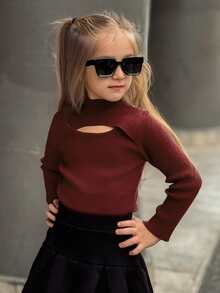 Dazy Kids Girls Turtleneck Slim Fit Hollow Out Long Sleeve Sweater, Fall