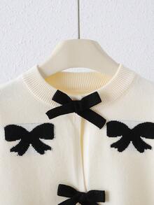 Tween Girls' Premium Autumn Winter New Style Apricot Knit Cardigan- Long-Sleeve Outerwear With Exquisite Jacquard Bow Pattern, Detachable 3D Bow Decoration, Ultra-Soft Cozy Fabric, Loose Lazy Silhouette, Elegant & Versatile, Easy To Match With Tees/Dresses, Suitable For Daily Life & Festive Atmospheres Bow Clothes Sweater With Bows Bow Cardigan Bows Shirt Bow Clothes For Girls Girls Cardigan For Dress Kids Sweaters For Girls Button Girl S Spring And Autumn Suit Simple Dresses For Girls Long Sleeve With Split Jacket - Apricot - View 7