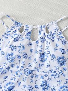 SHEIN 女童花卉/印花 1-2 件套泳衣 - 藍色 - 查看 5