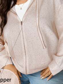 Zelara Moletom com Zíper de Manga Longa com Ombros Caídos Plus Size, Moletom Casual Solto Versátil com Zíper, Suéter com Zíper Plus Size para Mulheres - Laranja - Visão 7