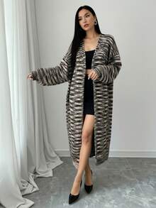 Rafferiza Women's Casual Loose Fit Striped Drop Shoulder Long Sleeve Long Cardigan, Autumn/Winter Woman Clothes New Arrival Women Clothing - Multicolor - View 1