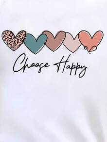 EMERY ROSE 女士休闲圆领长袖T恤，印有字母和爱心图案 - 白色 - 查看 4