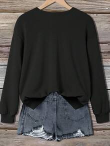 EMERY ROSE Women's Casual Christmas Colorful Lights & Duck Print Plus Size Crew Neck Sweatshirt Winter - Black - View 2