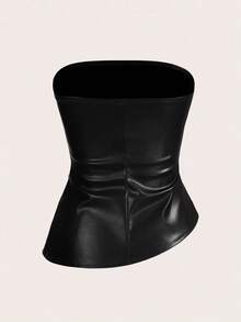 Auralis Áo ống gợi cảm bằng da PU co giãn màu đen dành cho nữ cỡ lớn, thời trang xuân hè, thoải mái, mặc hàng ngày, thích hợp cho mùa hè, phong cách Y2K, đi club, dự tiệc, lễ hội âm nhạc, hòa nhạc đồng quê. - màu đen - Xem 2