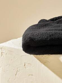 Manfinity VCAY Men Drop Shoulder Teddy Drawstring Hoodie, For Fall Winter, Couple Things, Long Sleeve Top - Black - View 3