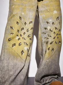 ROMWE MEN Street Life Men's Casual Printed Flare Jeans - Blue - View 2