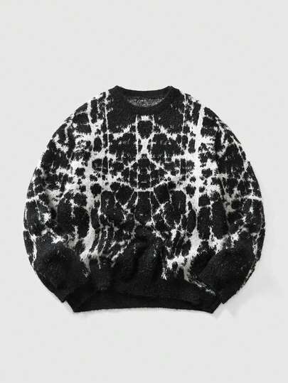 Men's Casual Loose Fit Tie-Dye Crew Neck Long Sleeve Sweater, Autumn/Winter