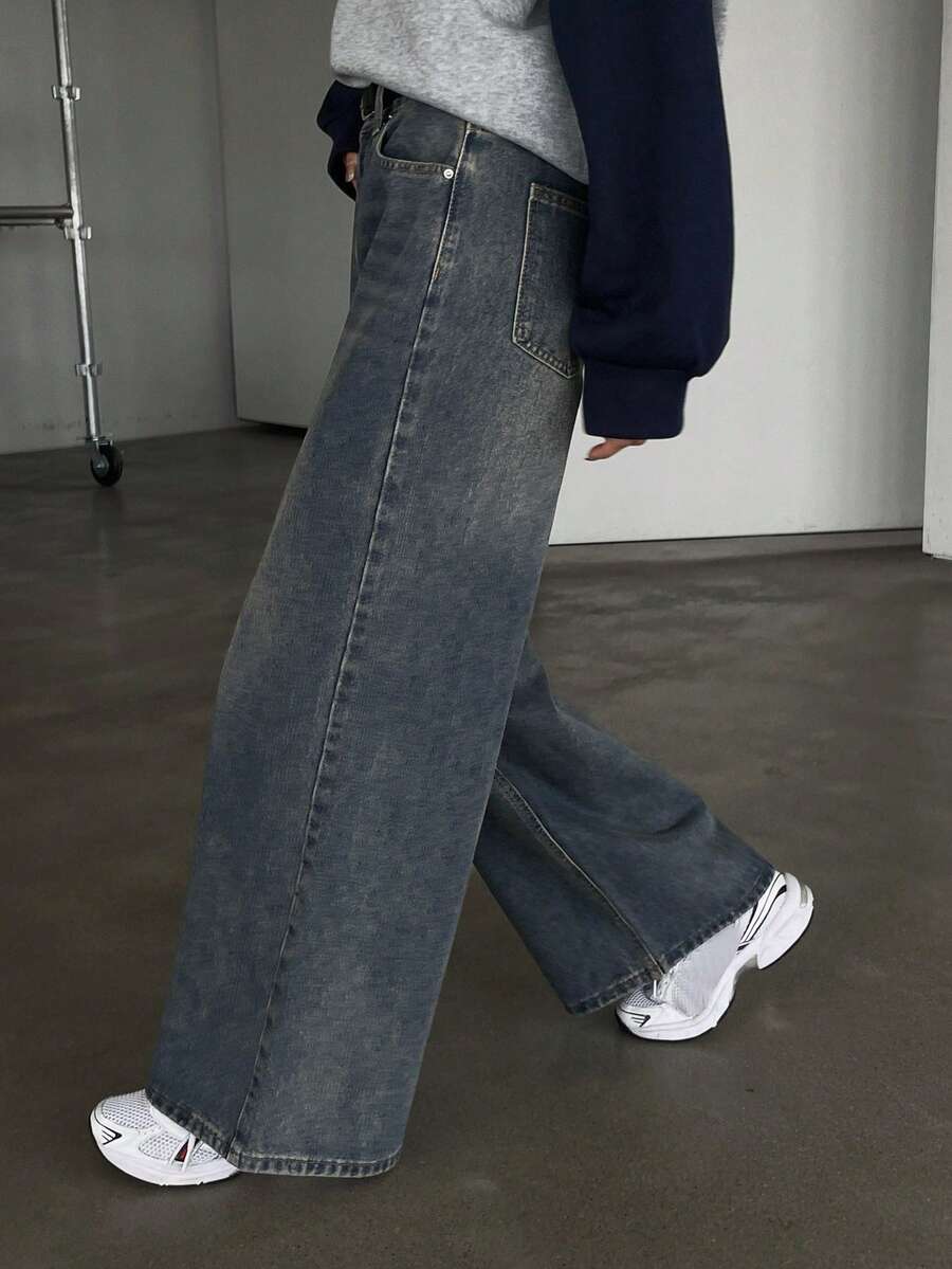 DAZY Women's Solid Color Casual Straight Leg Denim Pants With Pockets,Back To School Clothes Women Jeans - Dusty Blue - View 1