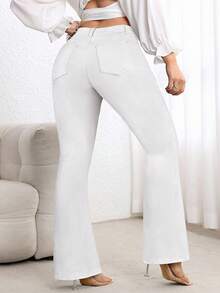 Flexra Plus Size High Waist Slim Fit Flare Jeans - White - View 2