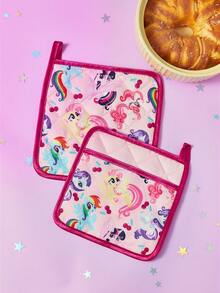 My Little Pony X SHEIN Cute Pony Cartoon Printed Kitchen Insulation Set, Oven Glove/Insulation Mat, Essential For Kitchen Baking, Effective Heat Isolation, Rainbow, Twilight Sparkle/Rainbow Dash/Pinkie Pie/Applejack/Fluttershy/Rarity,Gift Ideas - Multicolor - View 5