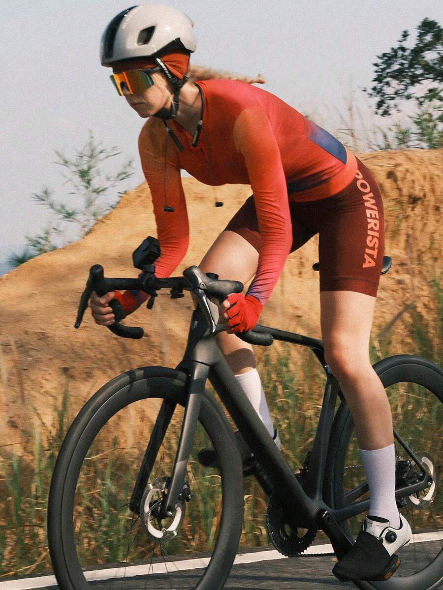 Powerista 女士渐变色长袖拉链骑行服运动上衣 - 紅色 - 查看 1