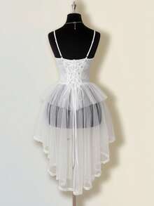 SHEIN ICON 女士提花吊带背心，性感宫廷风，适合派对和聚会，红色束身胸衣，红色薄纱高低摆束身胸衣，红色派对秋季女装，婚礼宾客女式上衣 - 白色 - 查看 2