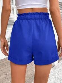 SHEIN LUNE Women's Solid Color Paper Bag Waist Pocketed Casual Shorts - Royal Blue - View 2