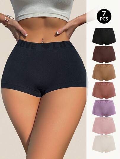 Snug Zone 7件装女士无缝内裤，多色浪漫爱情图案，舒适透气内衣套装