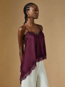 Briarwyn Women's Fashion Sexy Asymmetrical Hem Lace Camisole,Red Top,Red Tops For Women - Red Violet - View 4