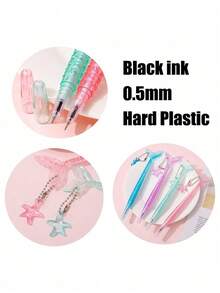 8PCS Cute Mermaid Shape Rollerball Pen Fish Pens Creative Crystal Flash Powder Starfish Pendant Signature Pen Black Gel Ink Design For Girls Women Student Christmas Gift