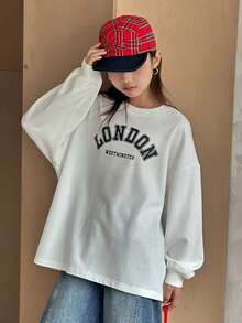 DAZY 少女圆领印花长袖针织卫衣，秋季款 - 白色 - 查看 6