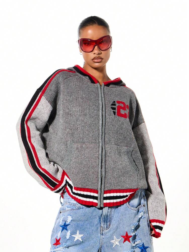 SUMWON WOMEN Knitted Star Hooded Bomber Jacket