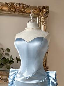 Lovelzi Elegant & Luxurious Gray-Blue Elastic Shiny Ruffle Decor Peplum Bodycon Mini Party Dress