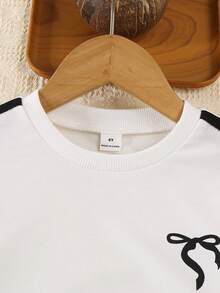 Elladie kids 2pcs/Set Young Girl Purple Bowknot Sweatshirt & Pants Casual Sports Outfit, Autumn - White - View 4