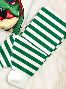 SHEIN Happikins Snug Fit Cartoon Dinosaur,Stripe Christmas Pattern Pajama Set,White Autumn Family Matching Casual Comfortable Top And Pants,All Seasons - Multicolor - View 5