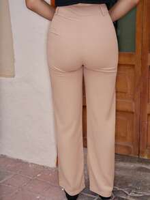 Andrea Bello 秋冬季纯色直筒裤 - 卡其色 - 查看 2