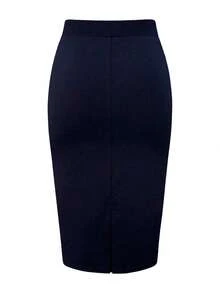 SHEIN Unity Plus Size Women Solid Color Side Button Design Elegant Pencil Skirt - Navy Blue - View 2