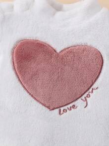 SHEIN 6 件套新生儿简约时尚心形表情图案连帽长袖连体衣配裤子和帽子，家居服套装 - 藕粉色 - 查看 5