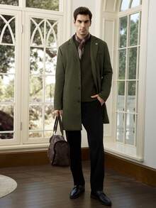 Calvornis 男士纯色口袋纽扣前长袖大衣，秋季服装 - 綠色 - 查看 4
