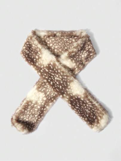 Fairycore 1 Y2K Faux Fur Scarf, Women's Deer Print Plush Long Scarf, Warm, Soft, And Fluffy For Winter (Random Texture).