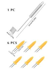 1Pc Stainless Steel Corn Cob Peeler With 6Pcs Stainless Steel Corn Holders, Multifunctional Vegetable Fruit Peeler, Creative Corn Peeler, Corn Fork BBQ Stainless Steel Corn Holders, Handheld Anti Scalding Corn Needle, Reusable Corn Cob Kernel Remover, Kitchen Gadget, Creative Kitchen Tools, Space Saving Design, Suitable For Hotels, Restaurants, Bulk Kitchenware And Tableware - Multicolor - View 12