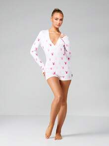 Missguided x Playboy 兔子印花长袖连体睡衣，居家休闲舒适款 - 彩色 - 查看 5