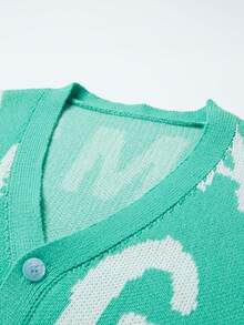 Manfinity Roghcode Men's Letter Pattern Long Sleeve Single-Breasted Casual Knit Cardigan, Autumn/Winter - Green - View 4