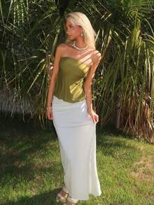 Sydney Algeri Top tubo de unicolor casual para mujer para la playa/vacaciones - Verde Oliva - Ver 5