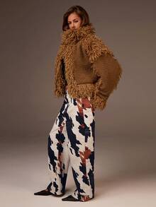 Athîral Women's Brown Loose Faux Fur Jacket With Button Design, Autumn/Winter Street Wear Coat - Coffee Brown - View 5