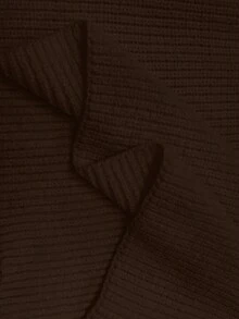 RosyDaze Women's Fashion Casual Off-Shoulder Chain High Collar Ribbed Knit Sweater - Brown - View 3